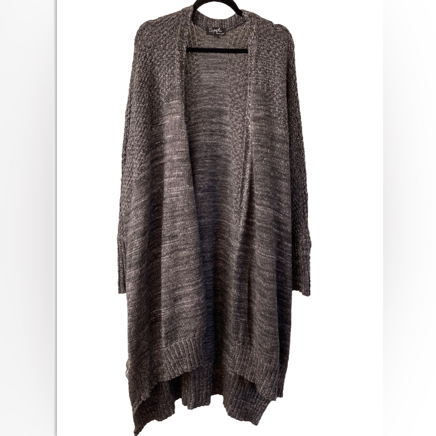 Sympli Long Gray Long-Sleeve Open-Front Duster Cardigan